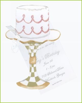 Cake on a Plate Stand w/white ribbon tag w/glitter